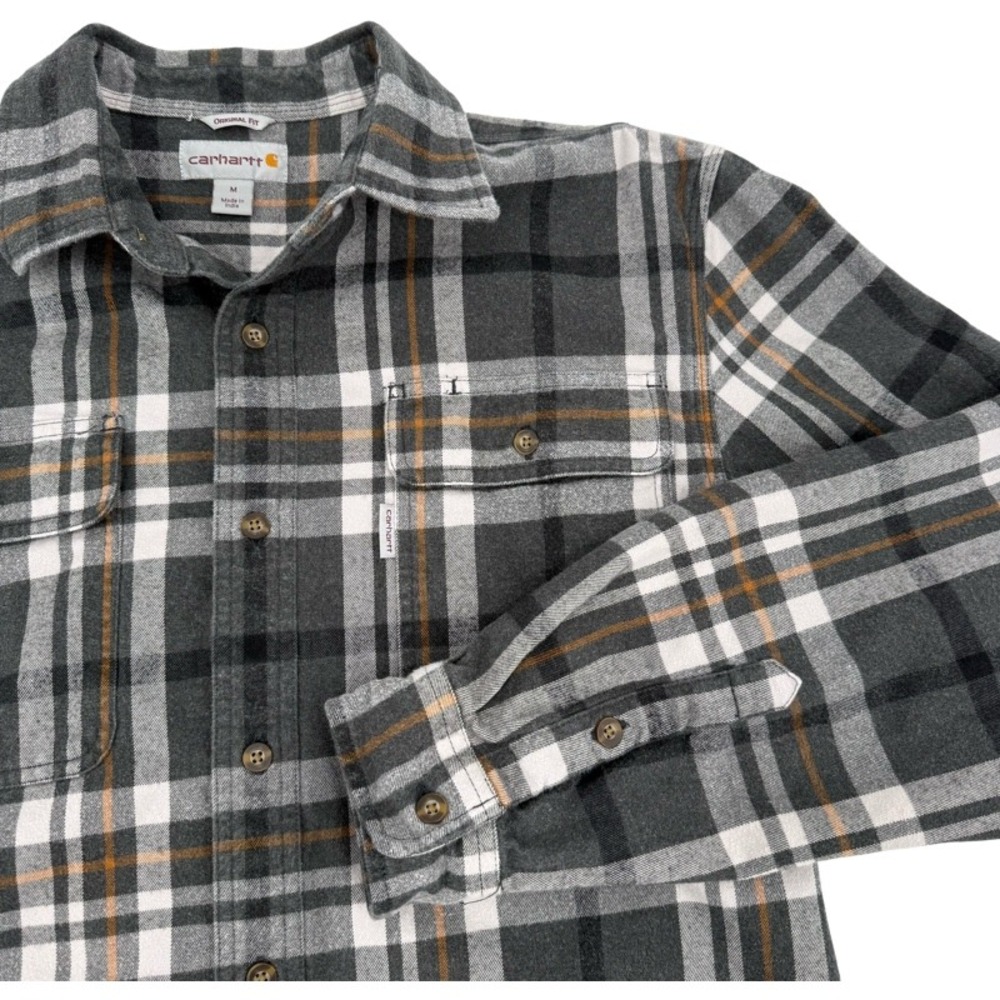 CARHARTT Mens Medium Grey Plaid Flannel Shirt Original Fit Long Sleeve Cotton